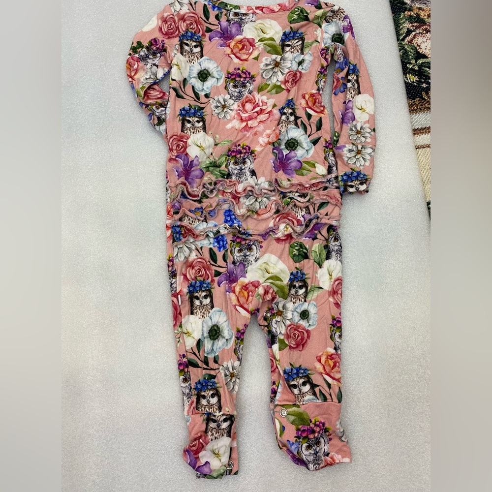 Posh Peanut Owl Halloween Floral Boho Stretch Bamboo Long Sleeve Footie 18-24 mo - Picture 8 of 9
